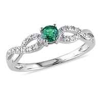 Tangelo 0.10 Carat T.G.W. Created Emerald And Diamond-Accent Sterling Silver Cross-Over Ring