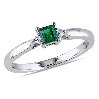 Tangelo 0.20 Carat T.G.W. Created Emerald And Diamond Accent Sterling Silver Ring