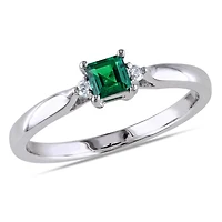 Tangelo 0.20 Carat T.G.W. Created Emerald And Diamond Accent Sterling Silver Ring