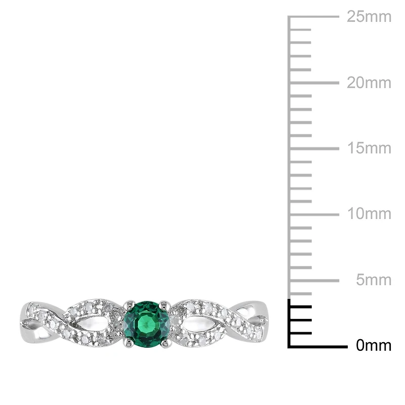 Tangelo 0.10 Carat T.G.W. Created Emerald And Diamond-Accent Sterling Silver Cross-Over Ring
