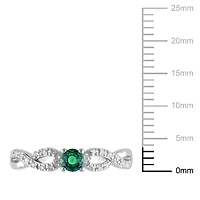 Tangelo 0.10 Carat T.G.W. Created Emerald And Diamond-Accent Sterling Silver Cross-Over Ring