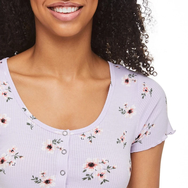 No Boundaries Women's Snap Rib Tee