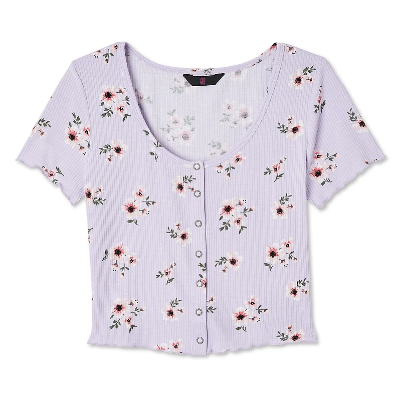 No Boundaries Women's Snap Rib Tee