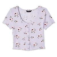 No Boundaries Women's Snap Rib Tee