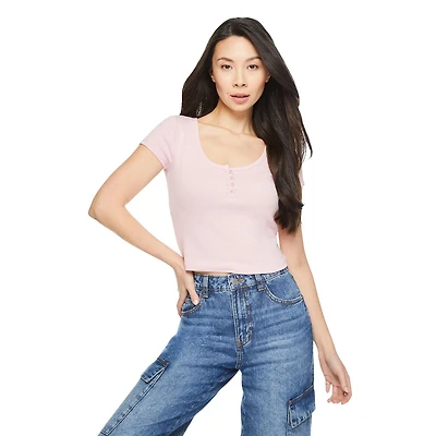 No Boundaries Women's Henley Tee