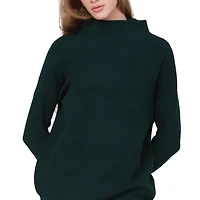 Long sleeve  cotton blend, mock neck pullover sweater