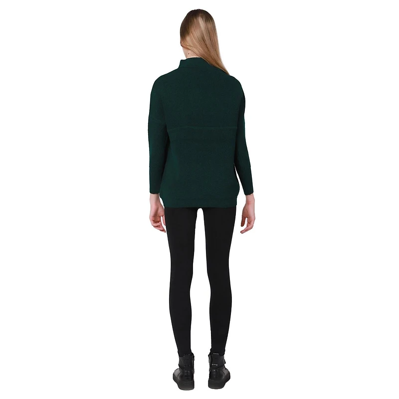Long sleeve  cotton blend, mock neck pullover sweater