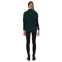 Long sleeve  cotton blend, mock neck pullover sweater