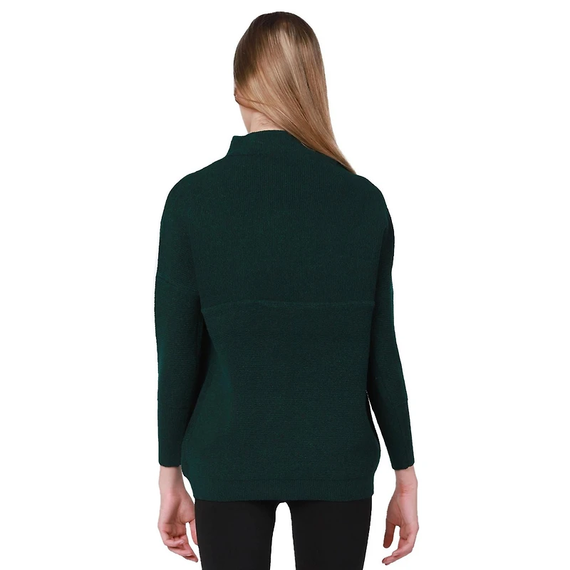 Long sleeve  cotton blend, mock neck pullover sweater