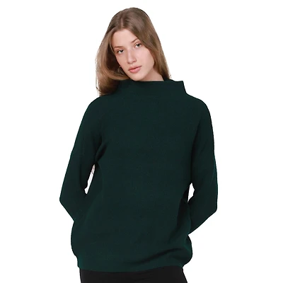 Long sleeve  cotton blend, mock neck pullover sweater