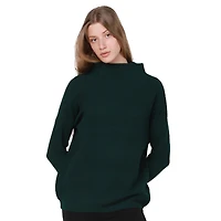 Long sleeve  cotton blend, mock neck pullover sweater