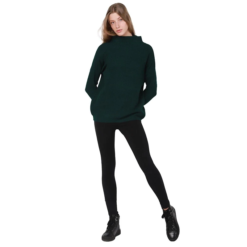 Long sleeve  cotton blend, mock neck pullover sweater