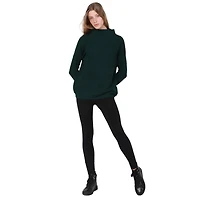 Long sleeve  cotton blend, mock neck pullover sweater