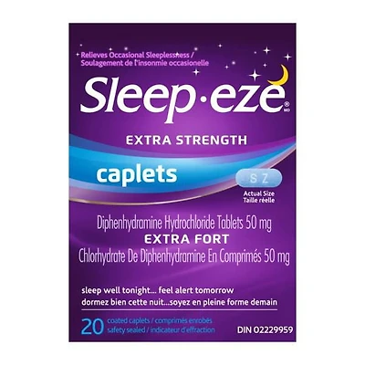 Sleep-eze Extra Strength Nighttime Sleep Aid Coated Caplets, 20 Coated caplets and safety sealed
