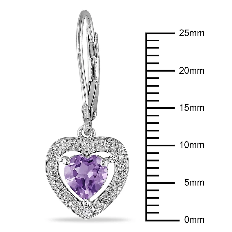 Boucles d'oreilles Tangelo en forme de cœur avec 1.10 carat d'améthyste et diamant en argent sterling