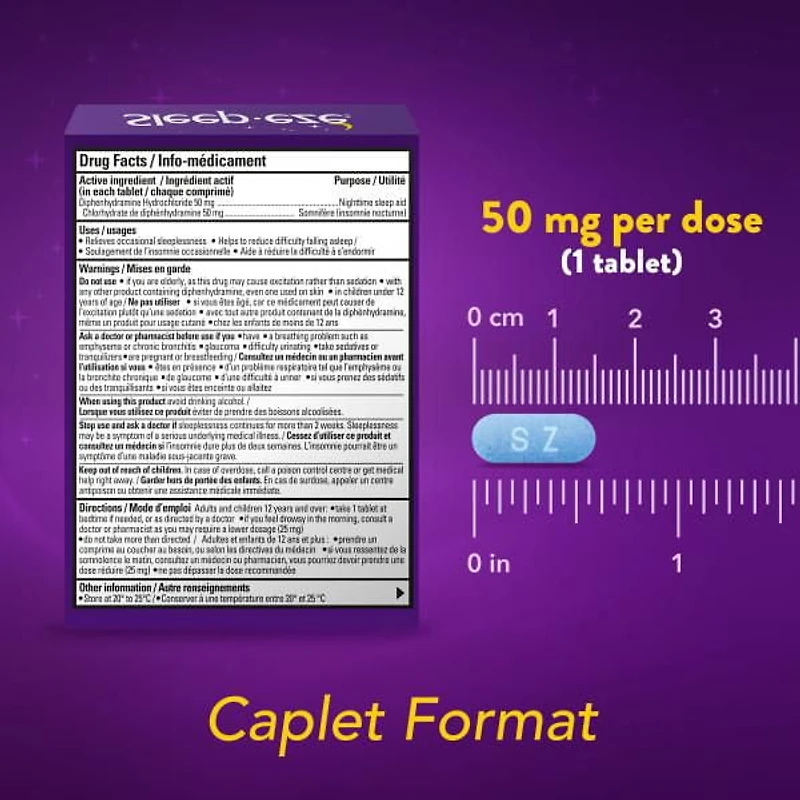 Sleep-eze Extra Strength Nighttime Sleep Aid Coated Caplets, 20 Coated caplets and safety sealed