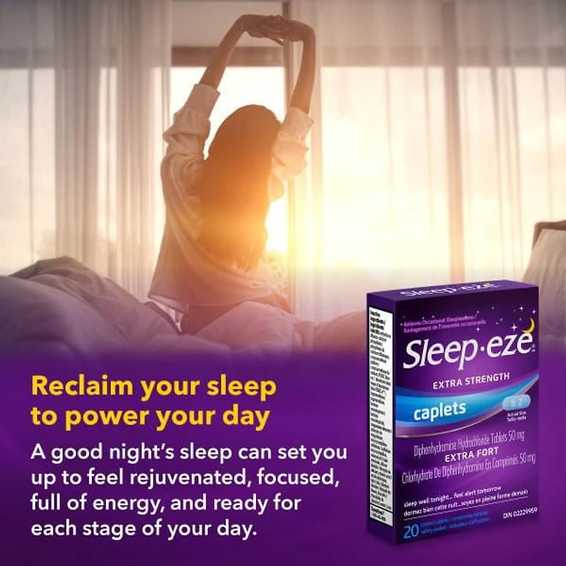 Sleep-eze Extra Strength Nighttime Sleep Aid Coated Caplets, 20 Coated caplets and safety sealed