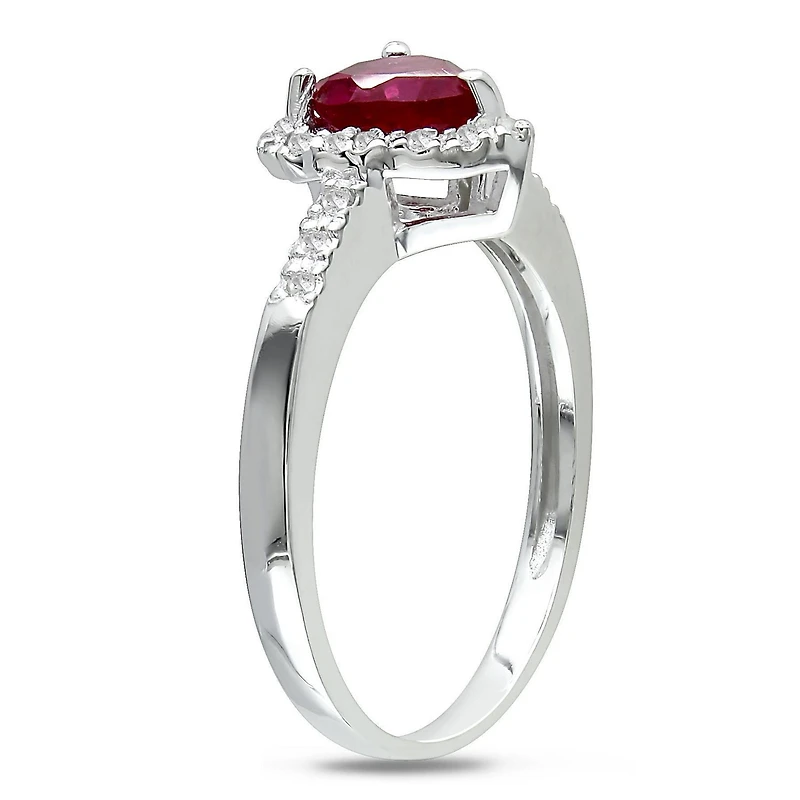 Tangelo 1 Carat T.G.W. Created Ruby and 0.10 Carat T.W. Diamond Sterling Silver Heart Ring