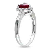 Tangelo 1 Carat T.G.W. Created Ruby and 0.10 Carat T.W. Diamond Sterling Silver Heart Ring