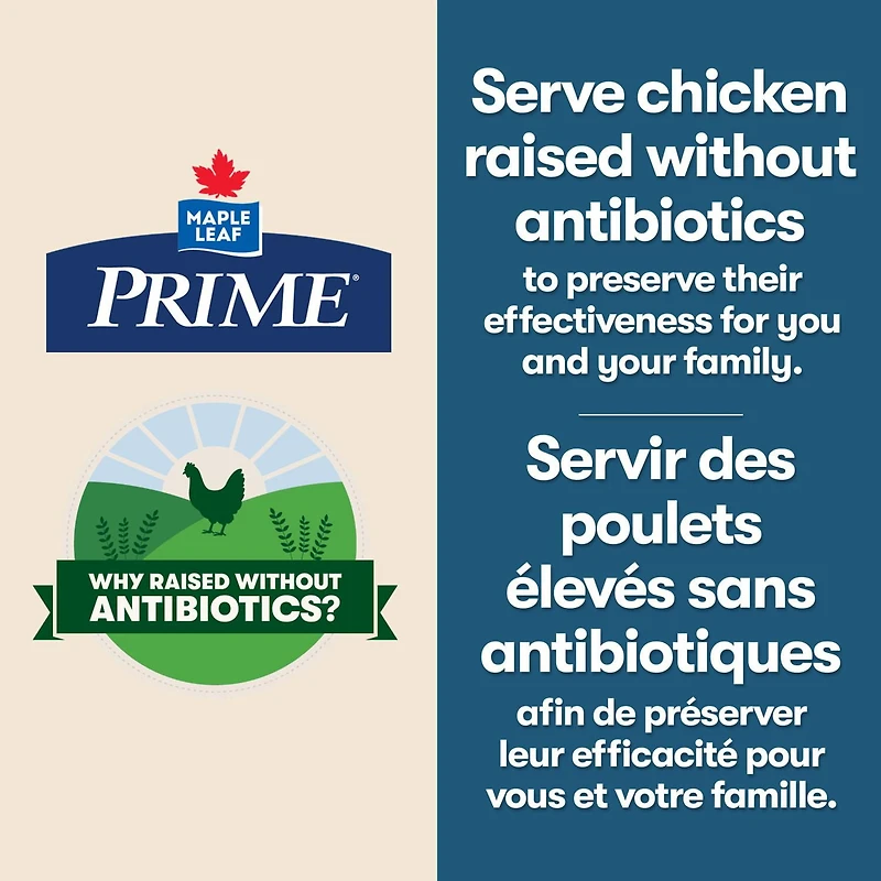 Poitrines de poulet désossées sans peau Élevé sans antibiotiques Prime 6-7 Poitrines, format économique