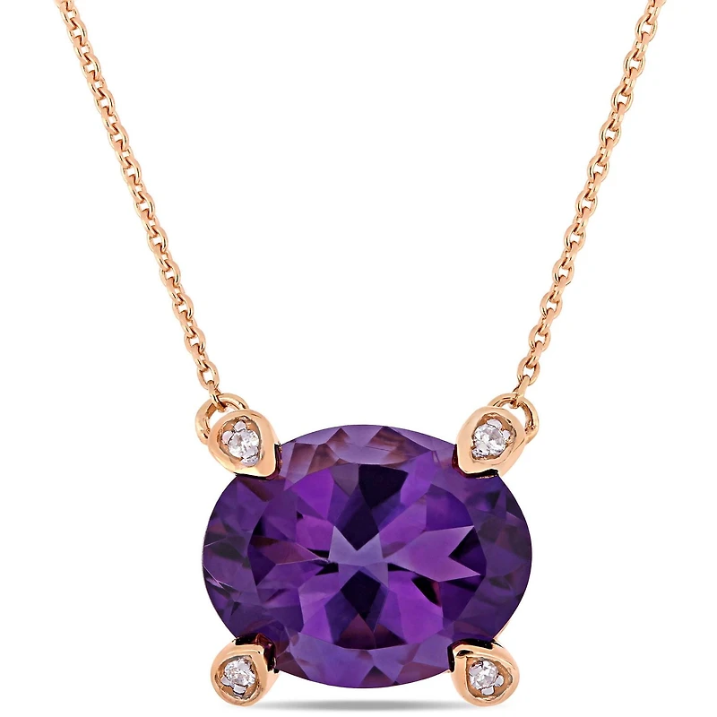 Tangelo 2-3/8 Carat T.G.W. Amethyst And Diamond-Accent 10K Rose Gold Solitaire Necklace, 17"