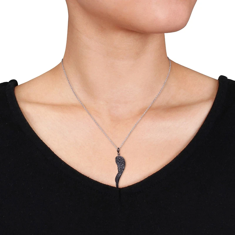 Asteria Black Diamond-Accent Sterling Silver Angel Wing Pendant, 18"