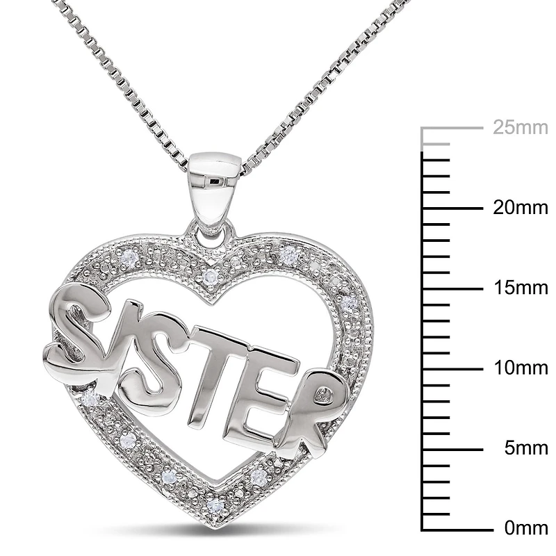 Pendentif de forme cœur ''Sister'' Miabella avec accents de diamants en argent sterling, 18 po