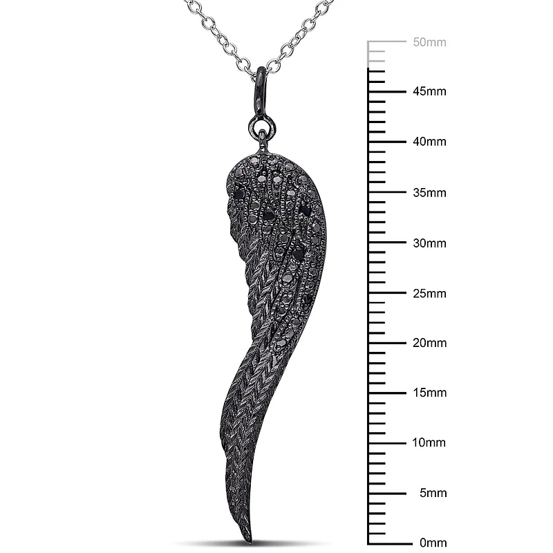 Asteria Black Diamond-Accent Sterling Silver Angel Wing Pendant, 18"
