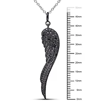 Asteria Black Diamond-Accent Sterling Silver Angel Wing Pendant, 18"
