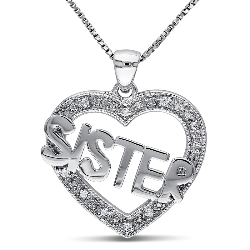 Pendentif de forme cœur ''Sister'' Miabella avec accents de diamants en argent sterling, 18 po