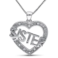 Pendentif de forme cœur ''Sister'' Miabella avec accents de diamants en argent sterling, 18 po