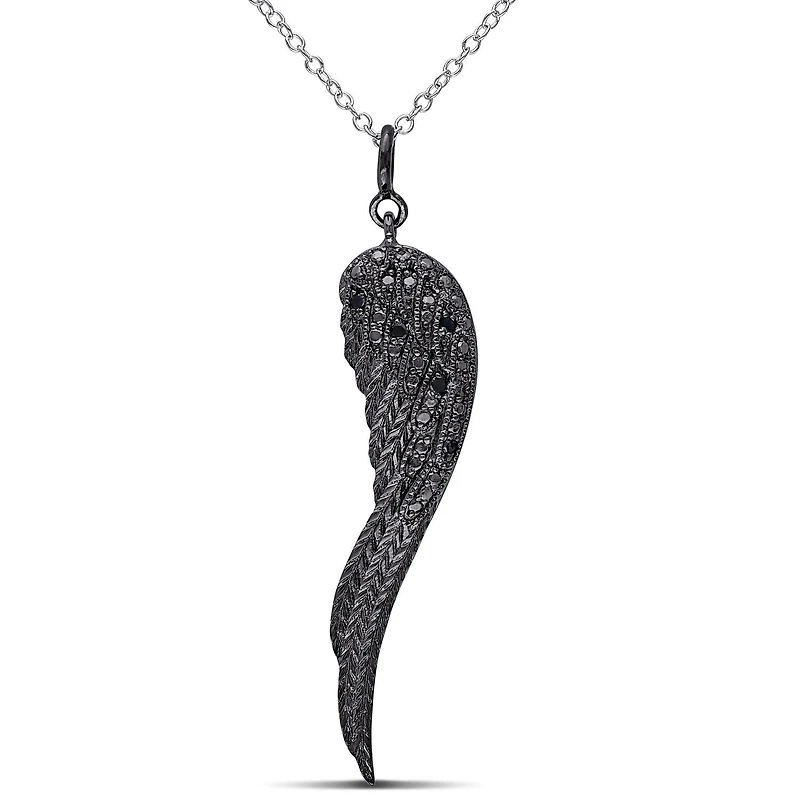 Asteria Black Diamond-Accent Sterling Silver Angel Wing Pendant, 18"