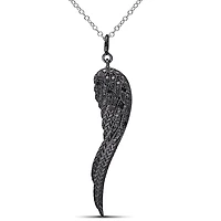 Asteria Black Diamond-Accent Sterling Silver Angel Wing Pendant, 18"