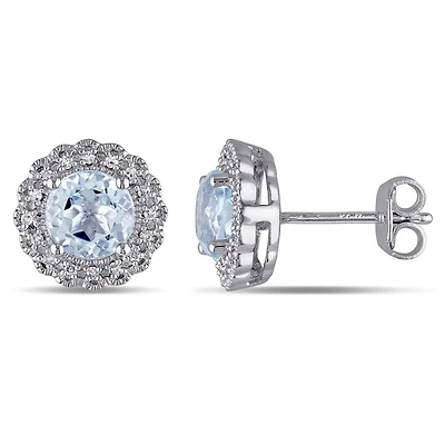 Tangelo 2 Carat T.G.W. Blue Topaz And Diamond-Accent Sterling Silver HALO Stud Earrings