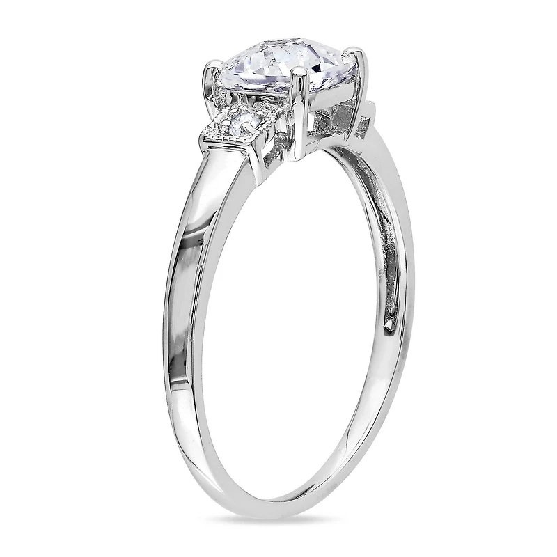 Bague de fiançailles Miabella avec 1.25 carat de saphir blanc synthétique de coupe coussin et diamant en argent sterling