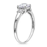 Bague de fiançailles Miabella avec 1.25 carat de saphir blanc synthétique de coupe coussin et diamant en argent sterling