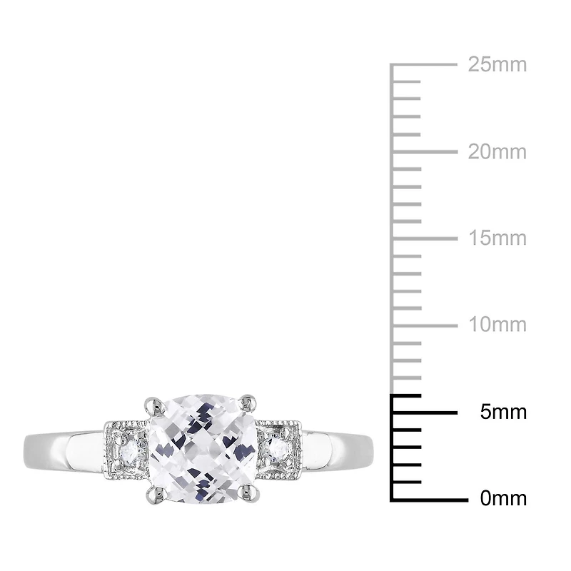 Bague de fiançailles Miabella avec 1.25 carat de saphir blanc synthétique de coupe coussin et diamant en argent sterling