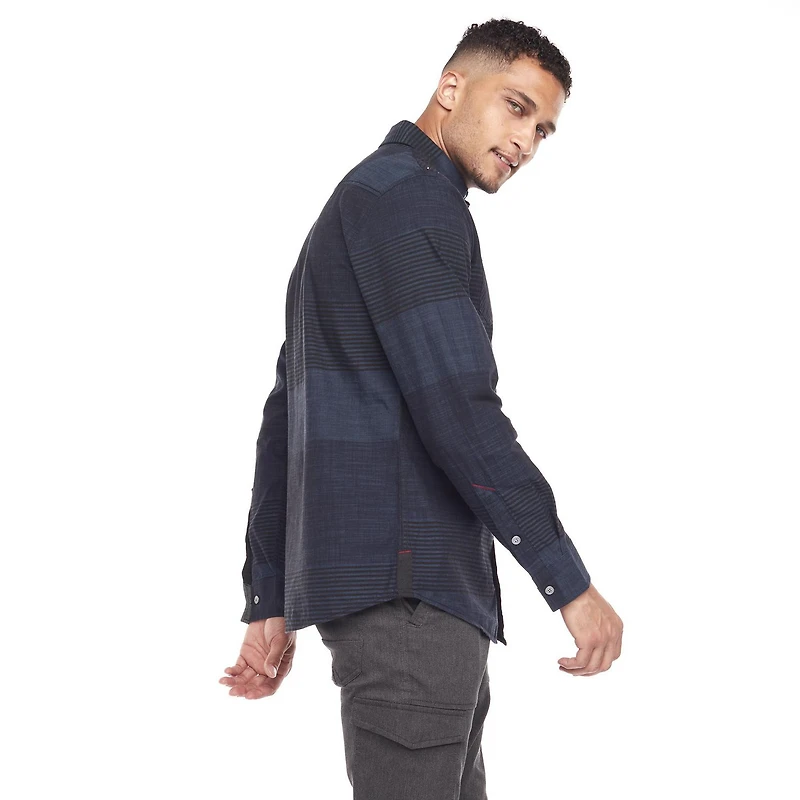 Chemise Dark Black rayée avec poches et à manches longues pour homme