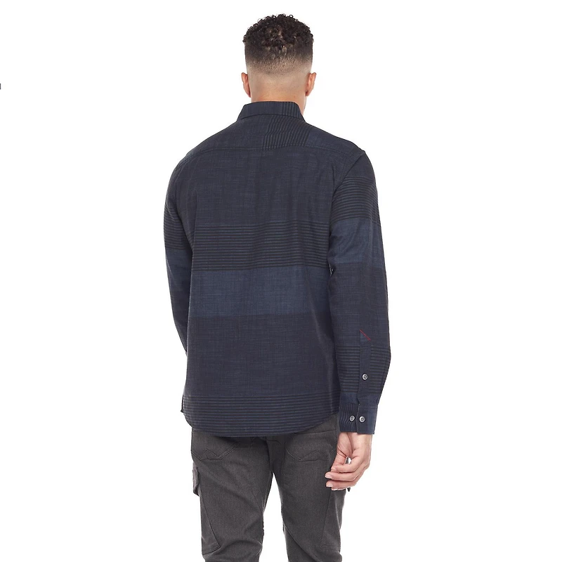 Chemise Dark Black rayée avec poches et à manches longues pour homme