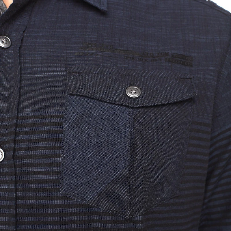 Chemise Dark Black rayée avec poches et à manches longues pour homme