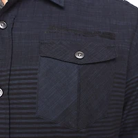 Chemise Dark Black rayée avec poches et à manches longues pour homme