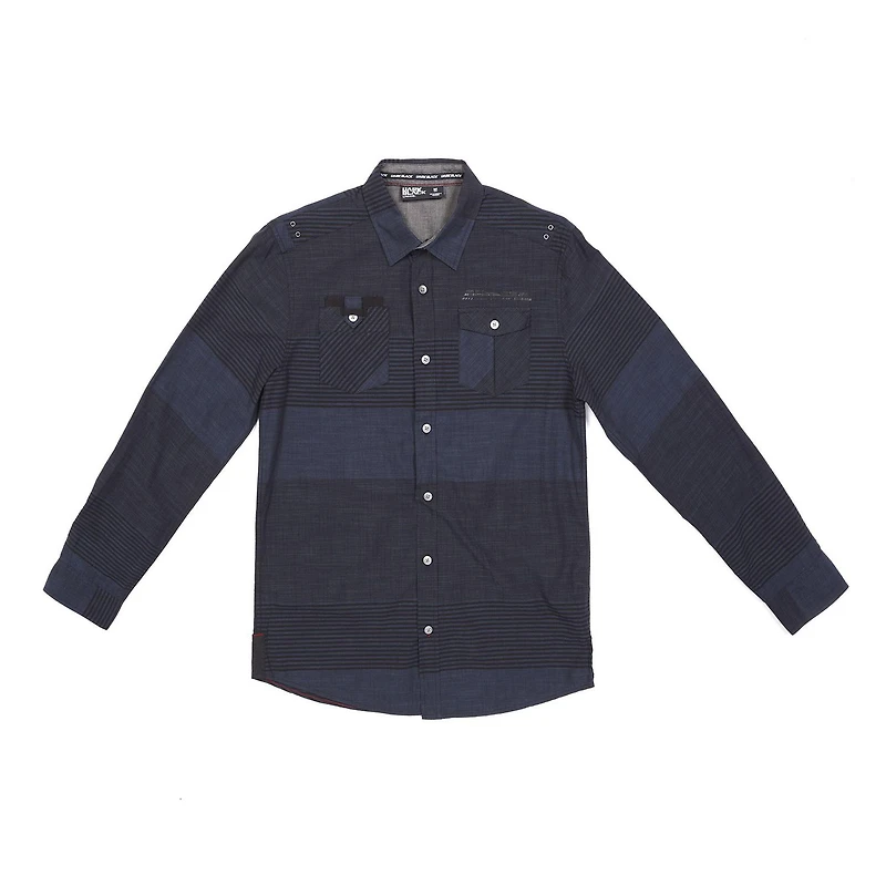 Chemise Dark Black rayée avec poches et à manches longues pour homme