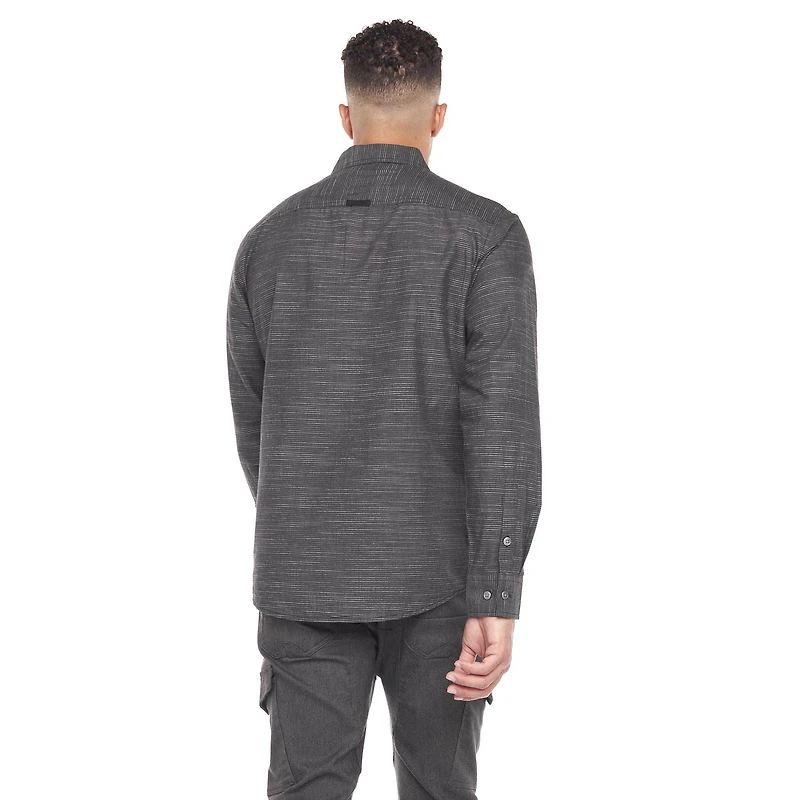 Dark Black Men's Long-Sleeve Shirt With Pockets