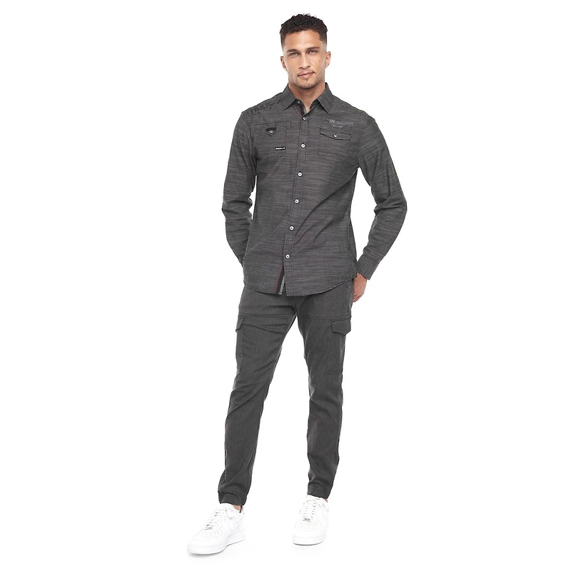Dark Black Men's Long-Sleeve Shirt With Pockets