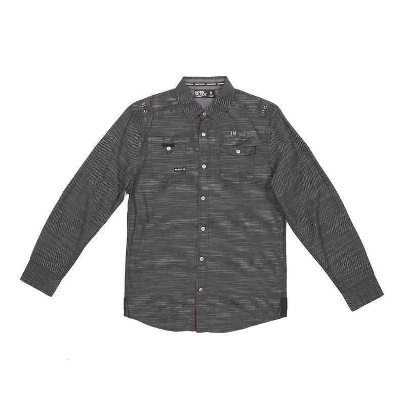Dark Black Men's Long-Sleeve Shirt With Pockets