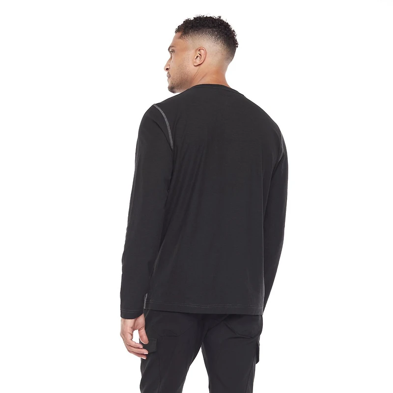 Dark Black Henley graphique à manches longues pour hommes