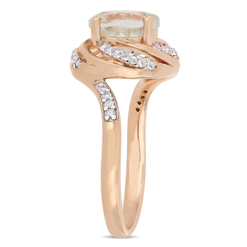 Tangelo 1-7/8 Carat T.G.W. Green Amethyst White Topaz And Diamond-Accent Rose Plated Sterling Silver Swirl Ring
