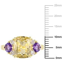 Bague à 3 pierres Tangelo avec citrine, améthystes et topazes blanches 3-1/3 CT PBT en argent sterling plaqué de rhodium jaune