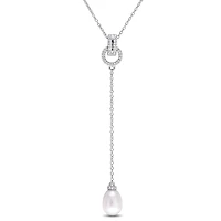 Collier Miabella avec perle cultivée d'eau douce 8-8,5mm et topazes blanches en argent sterling, 18 po