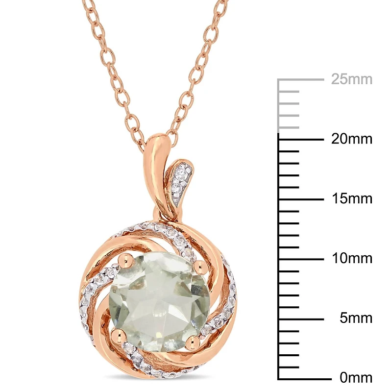 Collier tourbillon Tangelo avec améthyste verte, topazes blanches 1-7/8 CT PBT et accents de diamants en argent sterling plaqué de rhodium rosé, 18 po